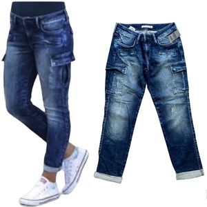 Mavi Shelly Mid Rise Cargo Denim Blue Jeans Tapered Leg Medium Wash Size 27 New